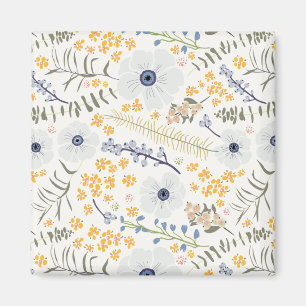 Sweet Yellow Blue Botanical Flowers Magnet
