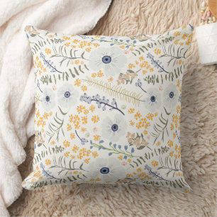 Sweet Yellow Blue Green Botanical Flowers Throw Pi Cushion