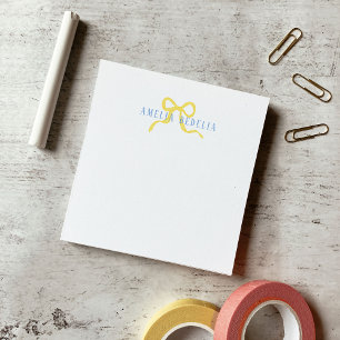 Sweet Yellow Bow Blue Personalised Post-it Notes