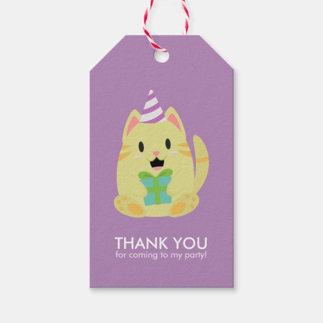 Sweet Yellow Cat Kids Birthday Party Gift Tags (Front)