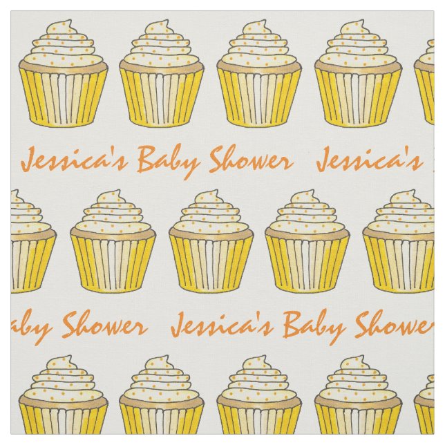 Sweet Yellow Cupcake Baby Bridal Shower Dessert Fabric (Swatch)