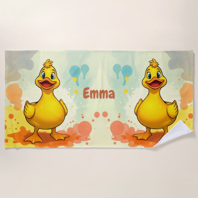 Sweet Yellow Duck Beach Towel – Personalised Name (Front)