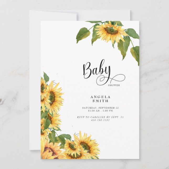 Sweet Yellow Gingham Sunflower Baby Shower II Invitation (Front)