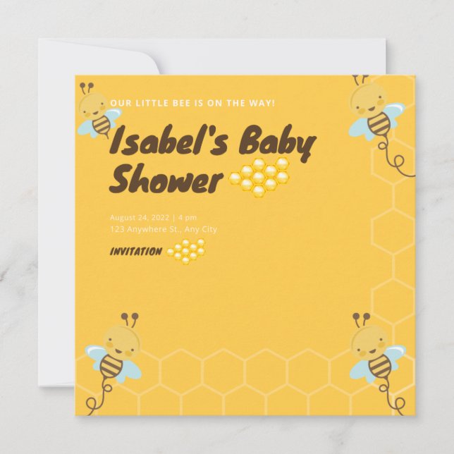 Sweet Yellow Gold Honey Bee Floral Baby Shower Invitation (Front)