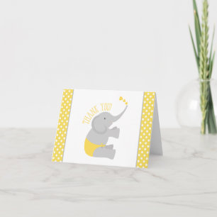 Sweet Yellow Grey Elephant Baby Shower Thank You