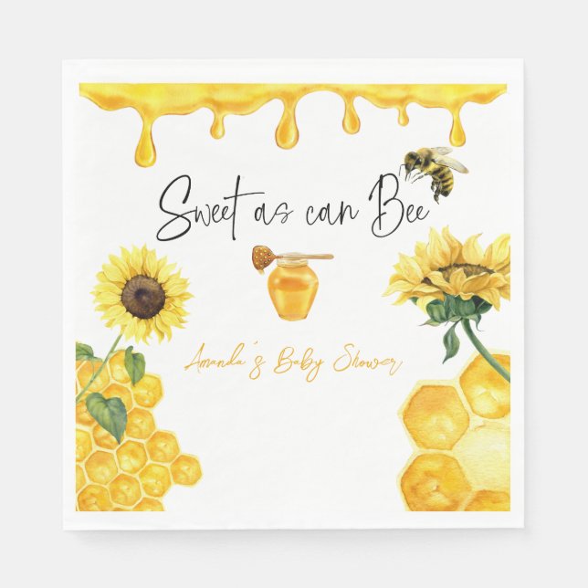 Sweet Yellow Honey Comb Sunflower Bee Baby Shower Napkin (Front)
