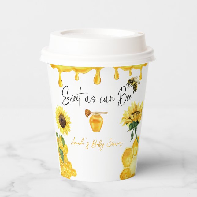 Sweet Yellow Honey Comb Sunflower Bee Baby Shower Paper Cups (Front)