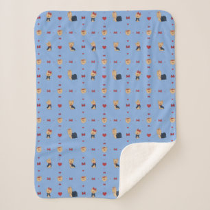 Sweet Yorkies Bows and Hearts - Blue - Sherpa Blanket