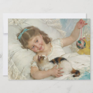 Sweet Young Girl Playing With Her Pet Cat (Munier) Card