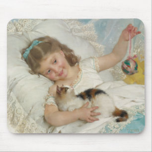 Sweet Young Girl Playing With Her Pet Cat (Munier) Mouse Pad