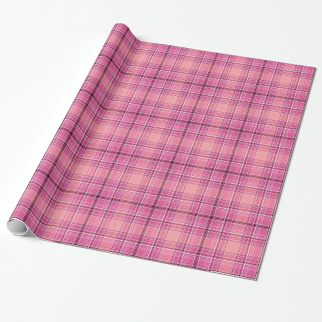 Sweeter Pink Plaid Gingham Pattern Wrapping Paper (Unrolled)
