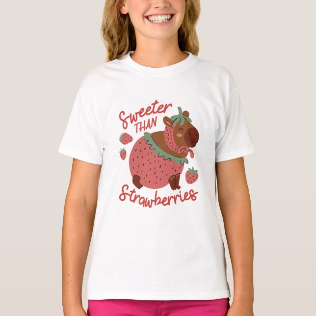 Sweeter Than Strawberries Capybara T-Shirt (Front)