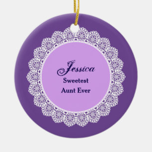 Sweetest AUNT Ever Custom Name Lace Gift Ceramic Tree Decoration