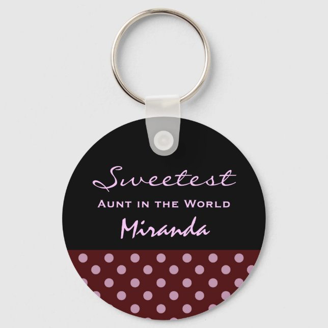 Sweetest AUNT in the World Polka Dot Pattern Z60A Key Ring (Front)