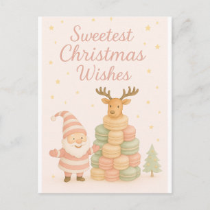 Sweetest Christmas Wishes Santa & Macarons Holiday Postcard