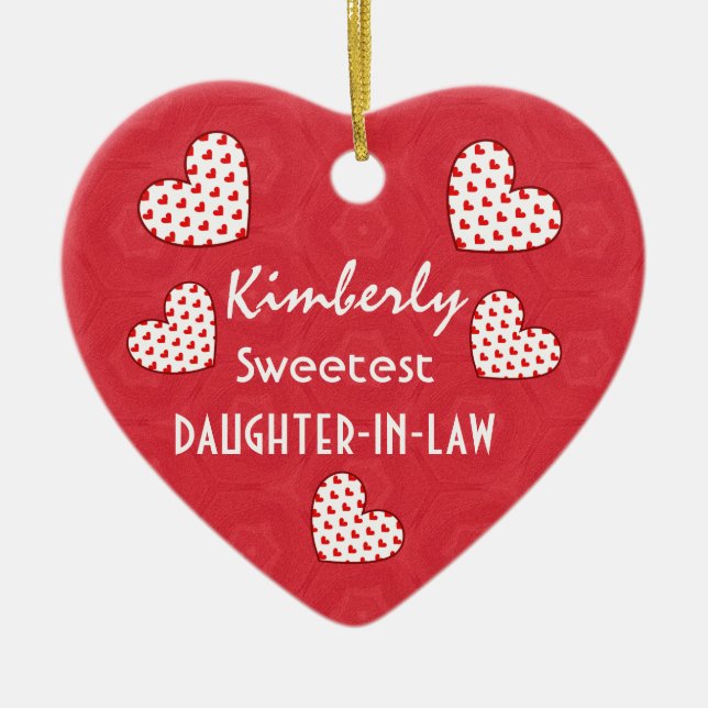 Sweetest DAUGHTER IN LAW Red Hearts V09 Ceramic Ornament (Front)