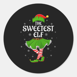 Sweetest Elf Christmas Family Girls Women Elf Squa Classic Round Sticker