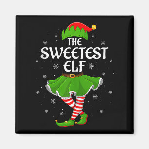 Sweetest Elf Christmas Family Girls Women Elf Squa Magnet