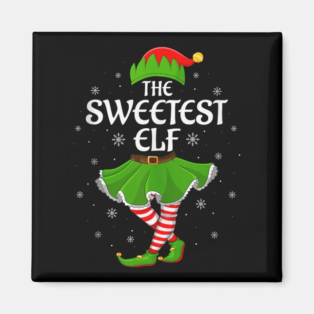 Sweetest Elf Christmas Family Girls Women Elf Squa Magnet (Front)