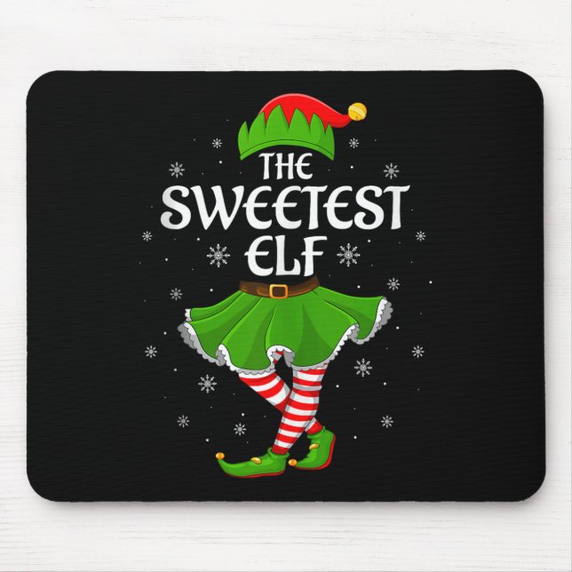Sweetest Elf Christmas Family Girls Women Elf Squa Mouse Pad (Front)