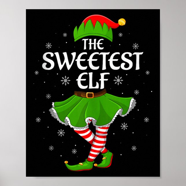 Sweetest Elf Christmas Family Girls Women Elf Squa Poster (Front)
