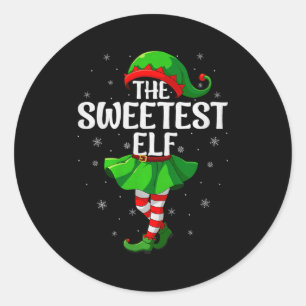Sweetest Elf Christmas Girls Women Elf Squad Xmas Classic Round Sticker