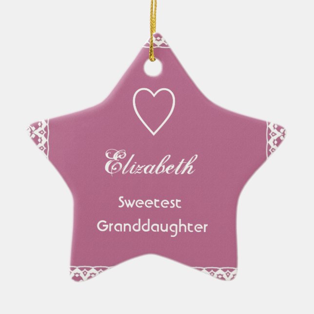 Sweetest Granddaugher Pink and White Lace Gift Ceramic Tree Decoration (Front)