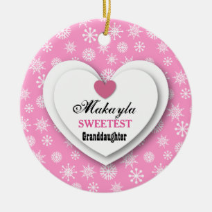 Sweetest Granddaughter Pink White Snowflakes C11 Ceramic Tree Decoration