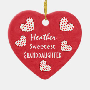 Sweetest GRANDDAUGHTER Red Hearts V05 Ceramic Ornament