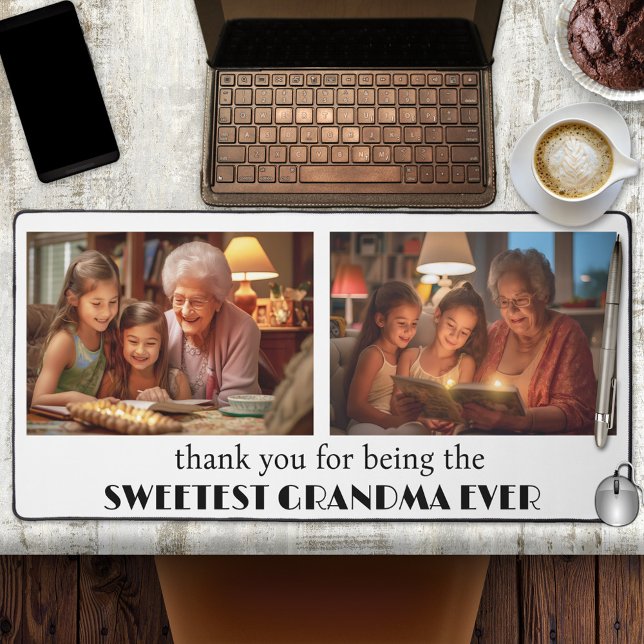 Sweetest Grandma Ever Photo  Desk Mat (Family desk mat featuring 2 of your own favorite photos. You can choose your own background color.)