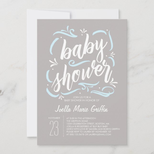 Sweetest Grey and Blue Baby Shower Invitation (Front)