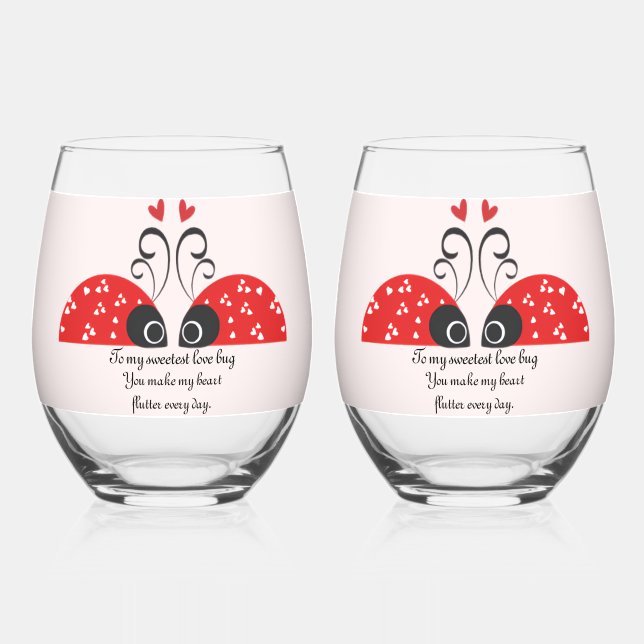 Sweetest Love Bug Stemless Wine Glass (Front)