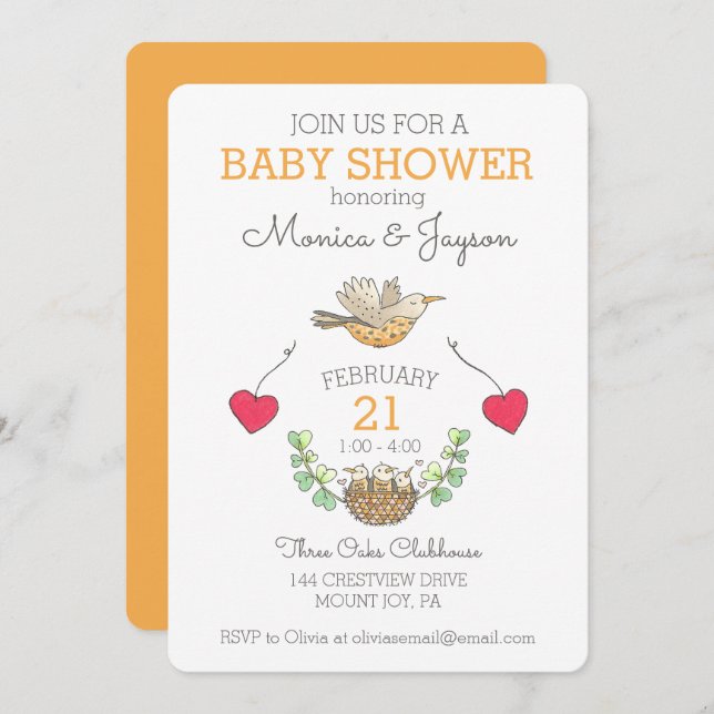 Sweetest Mama Bird Flying Baby Shower Gold Invitation (Front/Back)