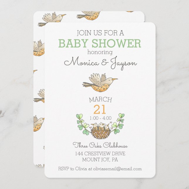 Sweetest Mama Bird Flying Over Nest Baby Shower  I Invitation (Front/Back)