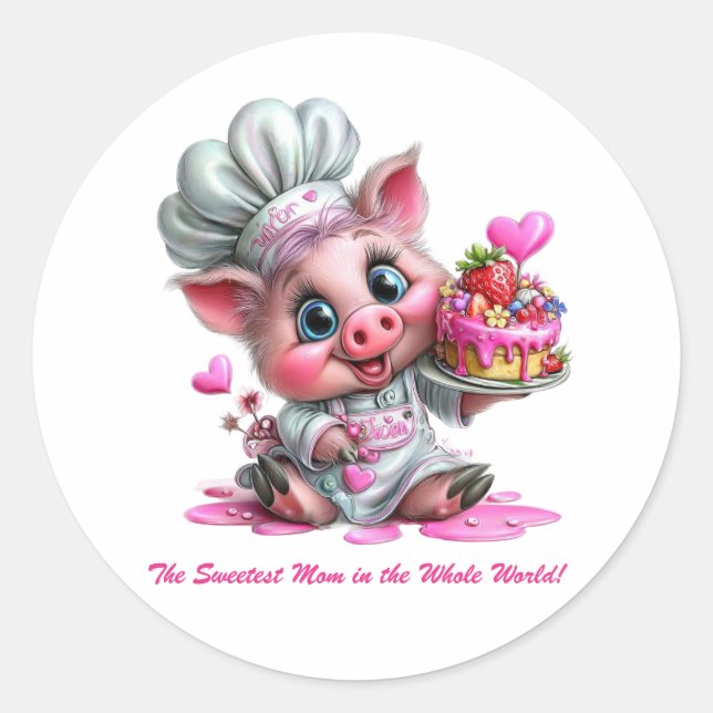 Sweetest Mom Pig Chef Sticker (Front)