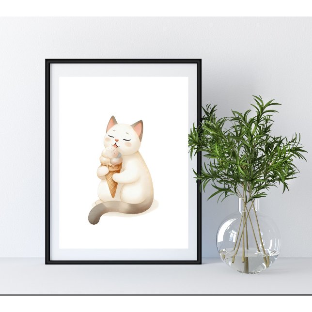 Sweetest Moment Cat Enjoying Ice Cream Cone Poster (Creator Uploaded)