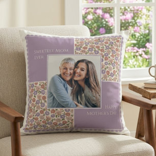Sweetest Mum Ever Vintage Lavender Floral Photo Cushion