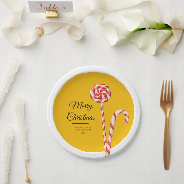 Sweetest Noel Candy Cane Christmas Paper Plates (Wedding)