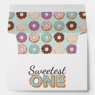 SWEETEST ONE Blue Iced Doughnuts First Birthday Pa Envelope
