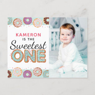 SWEETEST ONE Blue Iced Doughnuts First Birthday Ph Invitation Postcard