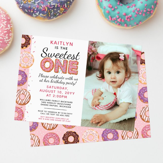 SWEETEST ONE Pink Iced Doughnuts First Birthday Ph Invitation (Creator Uploaded)