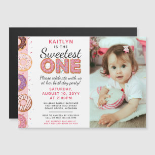 SWEETEST ONE Pink Iced Doughnuts First Birthday Ph Magnetic Invitation