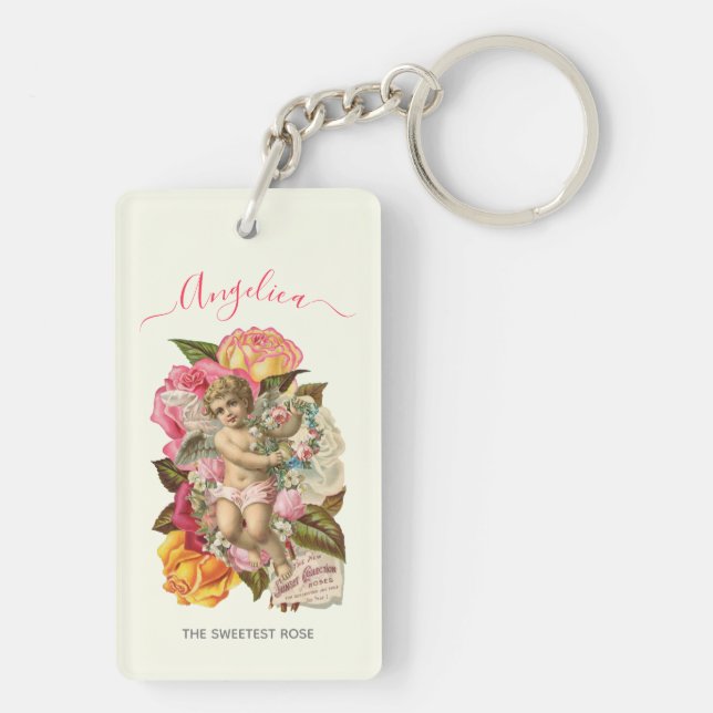 Sweetest Rose Victorian Cherub Key Ring (Back)