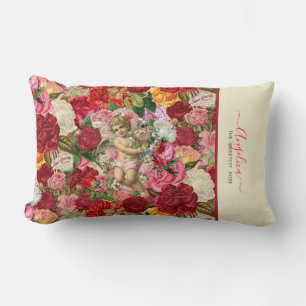 Sweetest Rose Vintage Cherub and Roses Pattern Lumbar Cushion