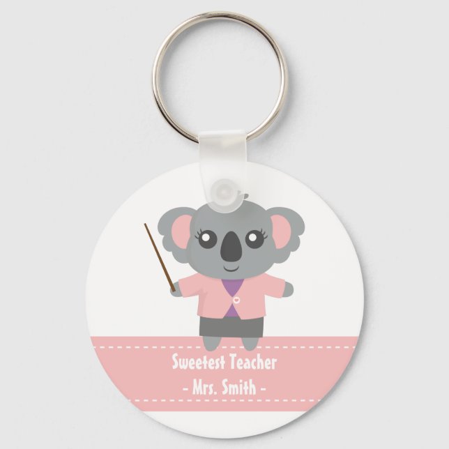 Sweetest Teacher, Cute Koala Bear, Appreciation Key Ring (Front)