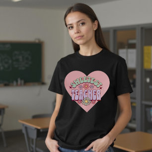 Sweetest Teacher Retro Flower Valentine Heart T-Shirt