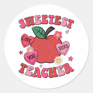 Sweetest Teacher Valentines Day Hearts Classic Round Sticker