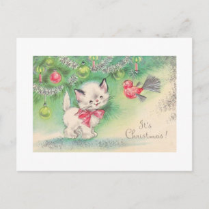 Sweetest Vintage Christmas Kitten Holiday Postcard
