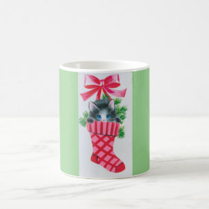 Sweetest Vintage Christmas Kitten in a Stocking Coffee Mug