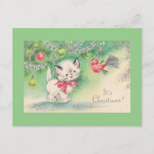 Sweetest Vintage Christmas Kittens Holiday Postcard